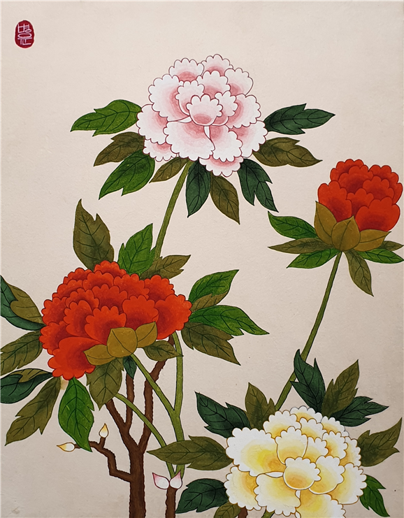 모란도, 한지 위에 수묵채색, 27.3×22.0(cm), 2019